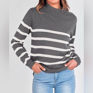Striped Gray and White Women's Sweater